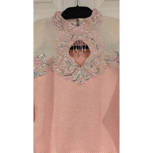 Maurada Vintage Designer Beaded Sequin Embellished Mock Neck Sweater M - Picture 4 of 11
